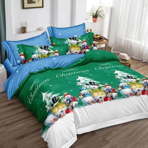 Zöld Karácsonyi Ágynemű Hóemberekkel